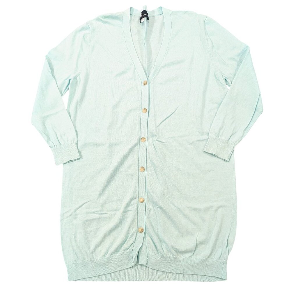 NAADAM Cotton Cashmere Cardigan M Sweater Pale Green Sea Foam Long Line Duster - Picture 2 of 8